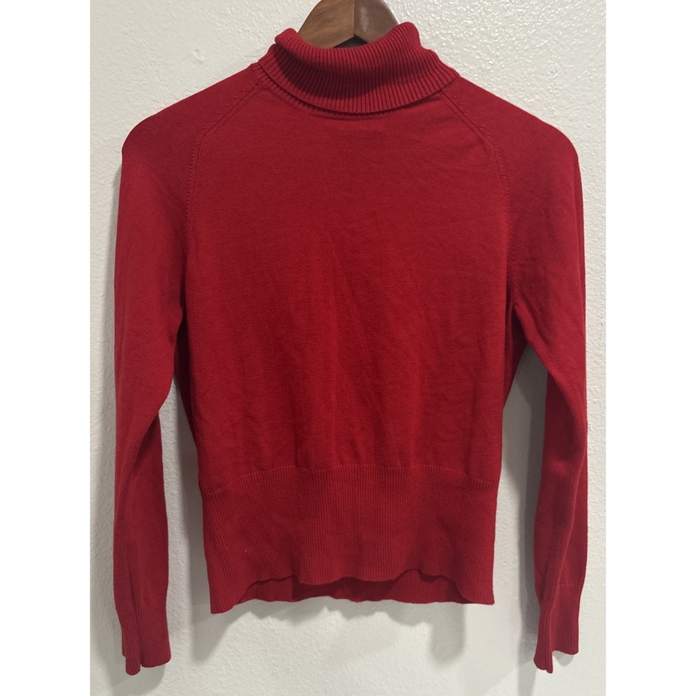 TALBOTS Red Turtleneck Sweater Ribbed Sz Med Ribbed Neck Cuffs Winter Christmas